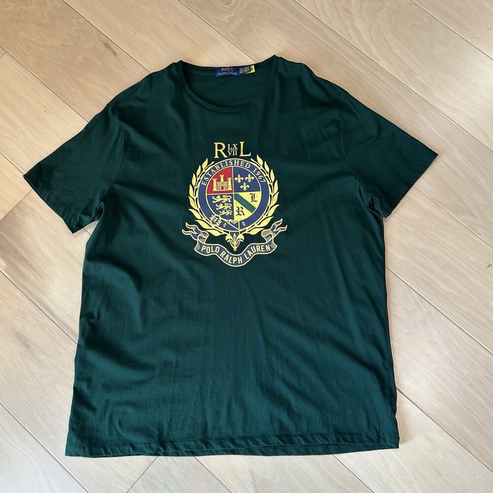 Polo Ralph Lauren Gold Crest Logo T-Shirt Green Shirt Sleeve Men’s 2XL